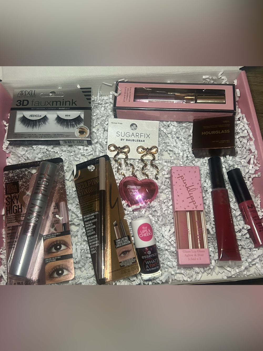 Bundle Cosmetic Set with Pink Accents and Gold Packaging